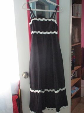 T.J.Maxx Black Maxi Dress with White Scalloped Trim